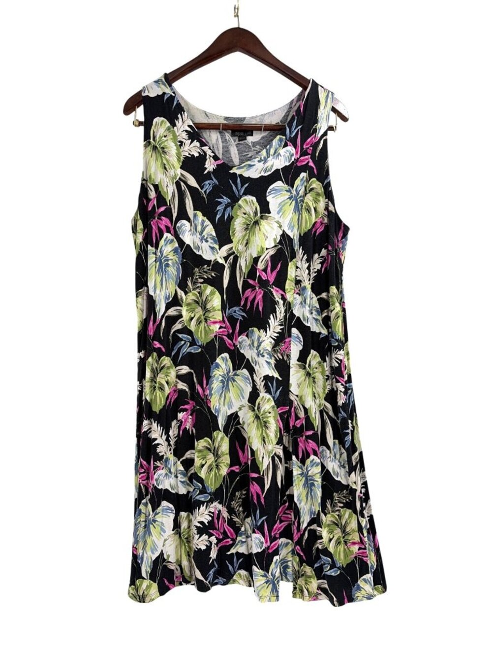 J. Jill Wearever Large Petite Maxi Dress Sleeveless Black Floral Summer Casual